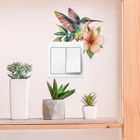 Watercolor Hummingbird Flower Wall Sticker PVC Removable Switch Decal For Living Room Bedroom Home Decor Art Mural