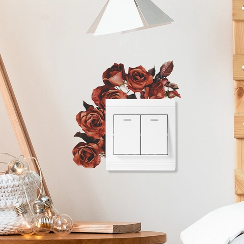 Red Rose Flower Wall Stickers PVC Self-Adhesive Switch Decorative Decal For Living Room Bedroom Home Decoration