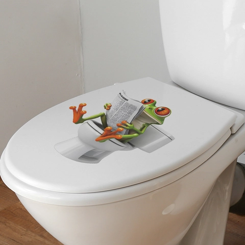 3D Kreative Lustige Grüne Frosch Liest Zeitung Toilettenaufkleber PVC Wasserdicht Abnehmbare Aufkleber Für Badezimmer Deko
