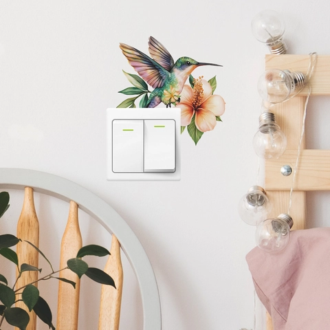 Watercolor Hummingbird Flower Wall Sticker PVC Removable Switch Decal For Living Room Bedroom Home Decor Art Mural