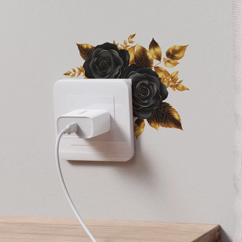 Adesivo Murale Rosa Nero Oro Decalcomania Fiore Per Interruttore Luce Soggiorno Camera Da Letto Moderno Minimalista PVC DIY Decorazione Casa
