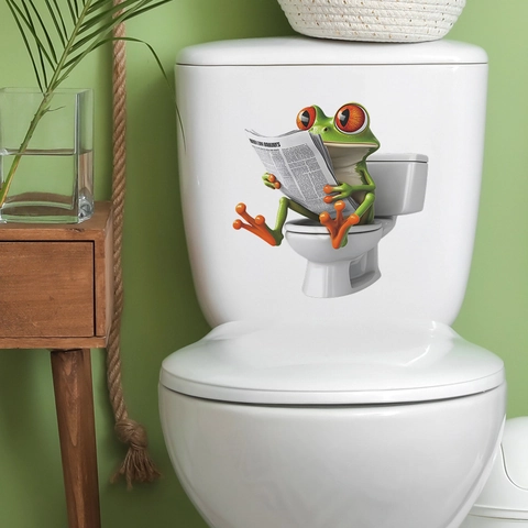 3D Kreative Lustige Grüne Frosch Liest Zeitung Toilettenaufkleber PVC Wasserdicht Abnehmbare Aufkleber Für Badezimmer Deko