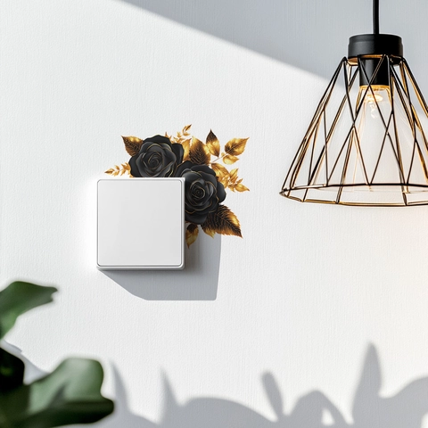 Adesivo Murale Rosa Nero Oro Decalcomania Fiore Per Interruttore Luce Soggiorno Camera Da Letto Moderno Minimalista PVC DIY Decorazione Casa