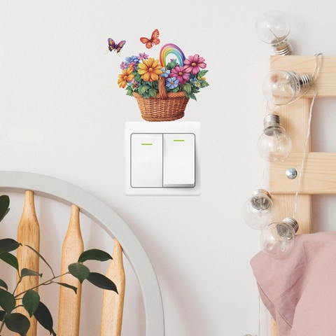 Bunter Blumenkorb Schmetterling Wandaufkleber PVC Regenbogen Deko Aufkleber Für Schalter Wohnzimmer Schlafzimmer Home Deko