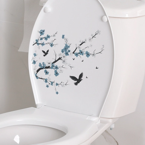 Chinesischer Stil Blumen Zweig Vogel WC Deckel Aufkleber Wasserdicht PVC Badezimmer Aufkleber Abnehmbar Wandtattoo Dekoration