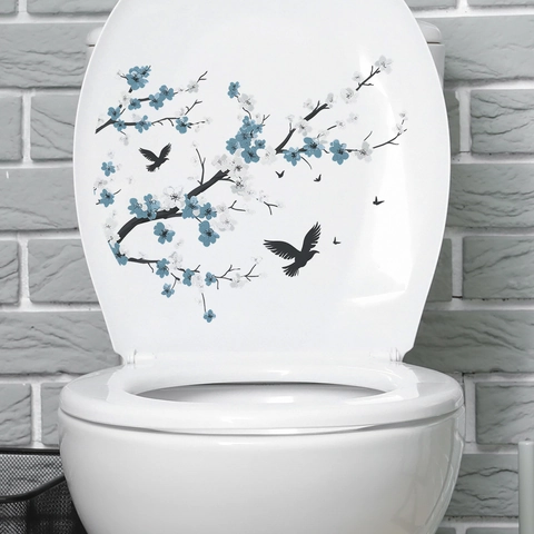Chinesischer Stil Blumen Zweig Vogel WC Deckel Aufkleber Wasserdicht PVC Badezimmer Aufkleber Abnehmbar Wandtattoo Dekoration
