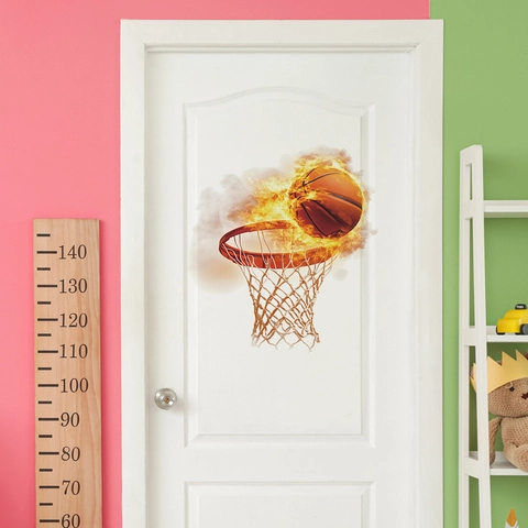 Creative Fire Basketball Hoop Wall Sticker PVC Sports Theme Decorative Decal For Bedroom Living Room Home Wall Art Decor