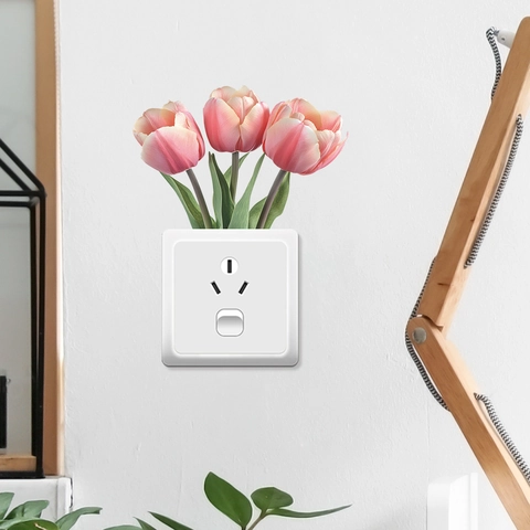 Floral Pattern PVC Switch Stickers For Wall Decor Tulip Rose Flower Decals For Bedroom Living Room Removable Wall Stickers