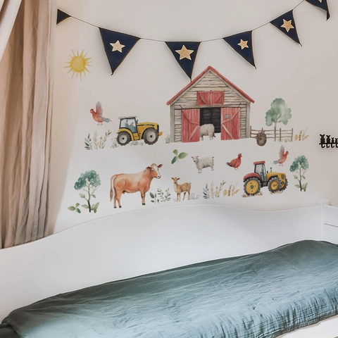 Cartoon Farm Animal Barn Tractor PVC Wall Stickers For Kids Nursery Bedroom Living Room Background Decorative Wall Decals