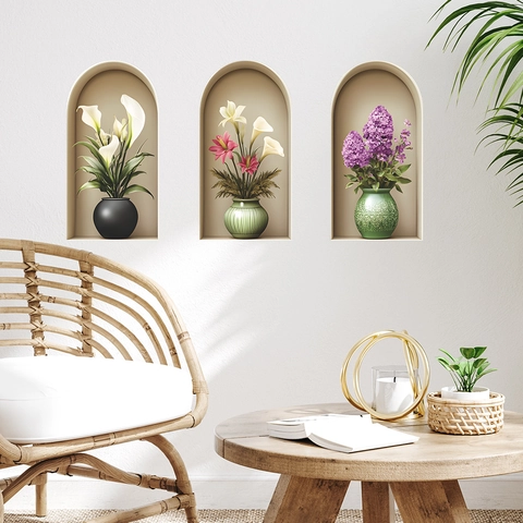 3D Boog Nis Bloem Vaas Muurstickers Realistische Florale Muurschildering Decals Voor Woonkamer Slaapkamer Home Muur Decor PVC