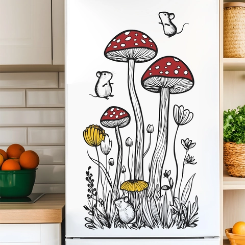 Cartoon Pilz Maus Wandtattoo Kreativ Handgezeichnet Wasserdicht PVC Aufkleber Für Schlafzimmer Wohnzimmer Küche Haus Dekoration