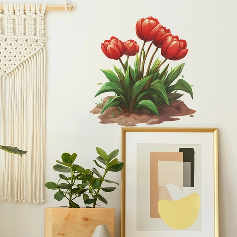 Red Tulip Flower Wall Sticker PVC Waterproof Removable Floral Decal For Bedroom Living Room Kitchen Home Wall Decoration