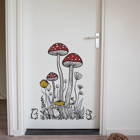Cartoon Pilz Maus Wandtattoo Kreativ Handgezeichnet Wasserdicht PVC Aufkleber Für Schlafzimmer Wohnzimmer Küche Haus Dekoration