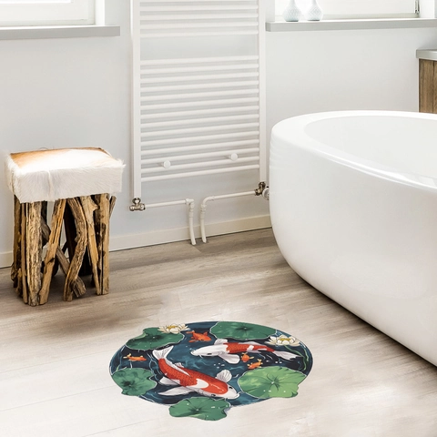 Traditionele Chinese Stijl Koikarper Lotusblad Muursticker PVC Waterdicht Rond Vijver Scene Decal Voor Huisdecoratie