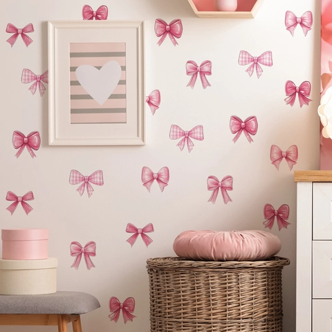 Stickers Muraux Nœud Rose Dessin Animé Vichy Dégradé Nœud Papillon PVC DIY Décalcomanies pour Chambre Fille Crèche