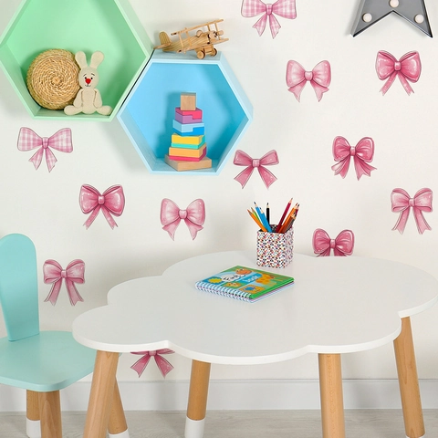 Stickers Muraux Nœud Rose Dessin Animé Vichy Dégradé Nœud Papillon PVC DIY Décalcomanies pour Chambre Fille Crèche