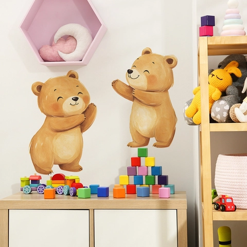 Cute Cartoon Watercolor Bear Wall Stickers PVC Removable Animal Wall Decals For Kids Room Nursery Home Decor Art Mural