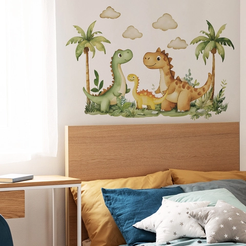 Cartoon Dinosaur Wall Stickers For Kids Room Bedroom Decor PVC Removable Animal Wall Decals Watercolor Nursery Wall Art