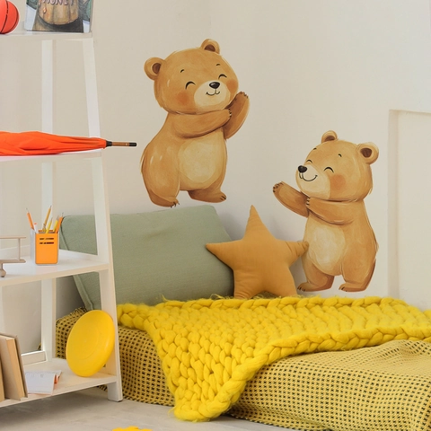 Cute Cartoon Watercolor Bear Wall Stickers PVC Removable Animal Wall Decals For Kids Room Nursery Home Decor Art Mural