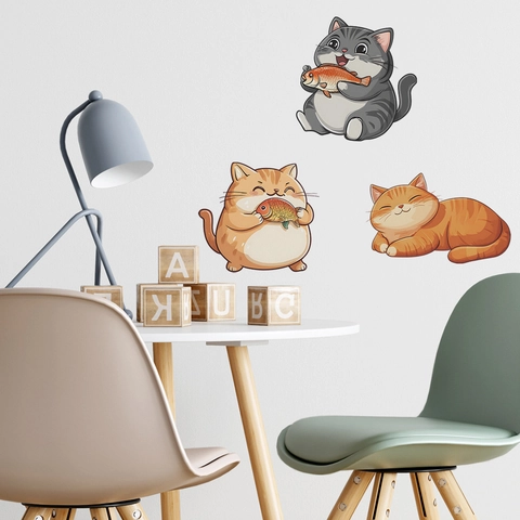 Cute Cartoon Chubby Cat Wall Stickers PVC Waterproof Decorative Decals For Kitchen Dining Room Living Room Home Decor