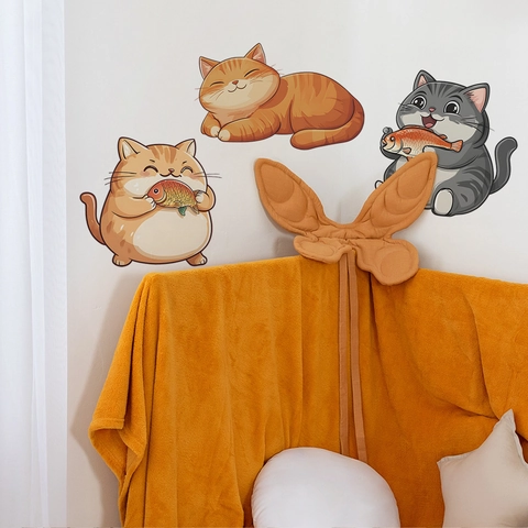 Cute Cartoon Chubby Cat Wall Stickers PVC Waterproof Decorative Decals For Kitchen Dining Room Living Room Home Decor