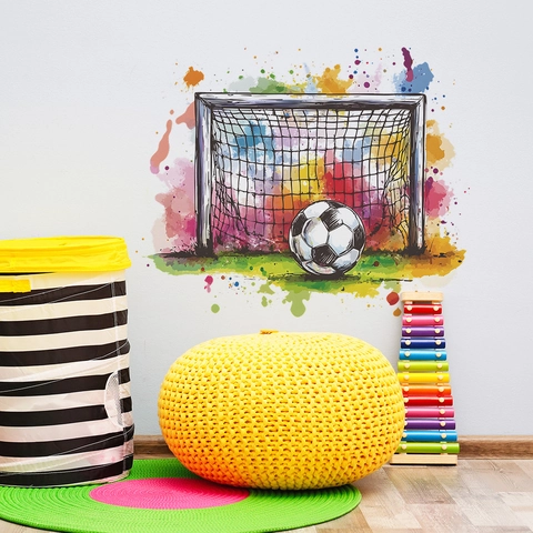 Künstlerisch Aquarell Fußball Wandtattoo Tor Spritzer Muster PVC DIY Abnehmbar Aufkleber Für Kinder Jungen Schlafzimmer Wohnzimmer Deko