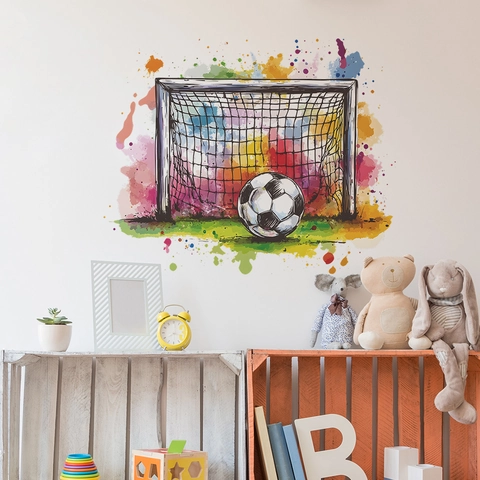 Künstlerisch Aquarell Fußball Wandtattoo Tor Spritzer Muster PVC DIY Abnehmbar Aufkleber Für Kinder Jungen Schlafzimmer Wohnzimmer Deko