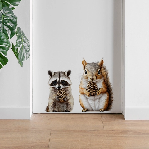 Adesivo Da Parete Con Animali Realistici Scoiattolo Procione Decalcomania Decorativa In PVC Per Soggiorno Camera Da Letto Parete Casa