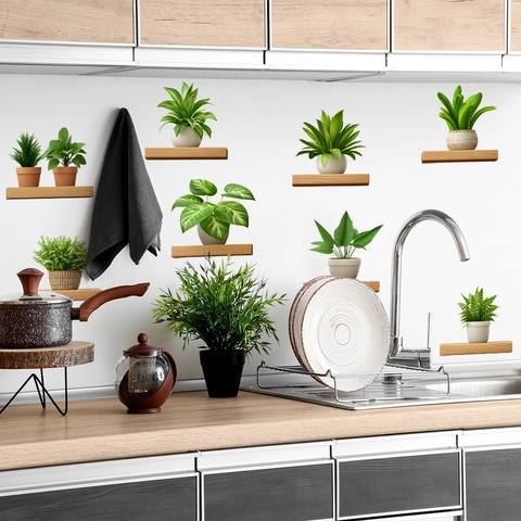 3D Simulation Topfpflanze Wandtattoo Modern PVC Grün Abnehmbar Wasserdicht Aufkleber Für Wohnzimmer Schlafzimmer Home Dekor