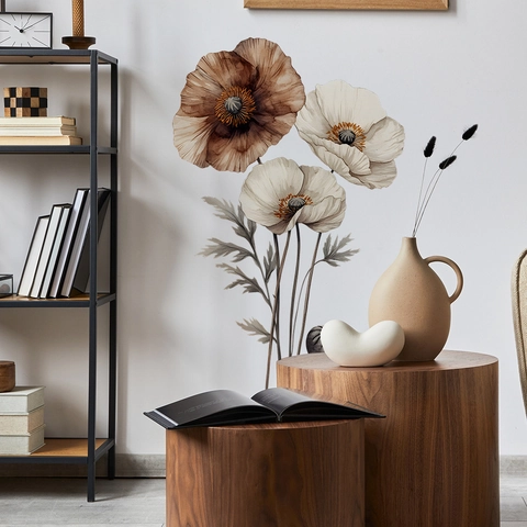 Creative Corn Poppy Flower Wall Sticker PVC Art Floral For Living Room Bedroom Home Background Decoration Modern Minimalist Style Art Decal