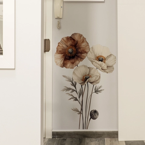 Creative Corn Poppy Flower Wall Sticker PVC Art Floral For Living Room Bedroom Home Background Decoration Modern Minimalist Style Art Decal