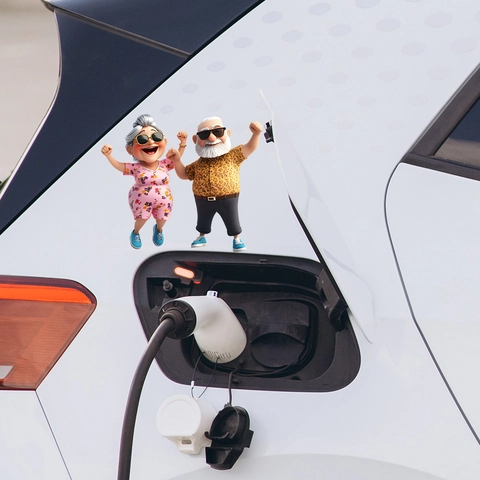Divertidas Pegatinas de PVC para Coche de Pareja de Ancianos Felices en 3D Dibujos Animados Calcomanía Decorativa para Pared y Coche