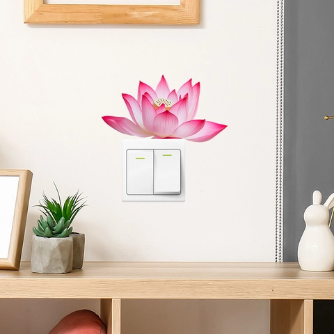 Adesivo Murale Fiore di Loto ad Acquerello in PVC Decalcomania Decorativa per Interruttore Luce Casa Camera da Letto Soggiorno