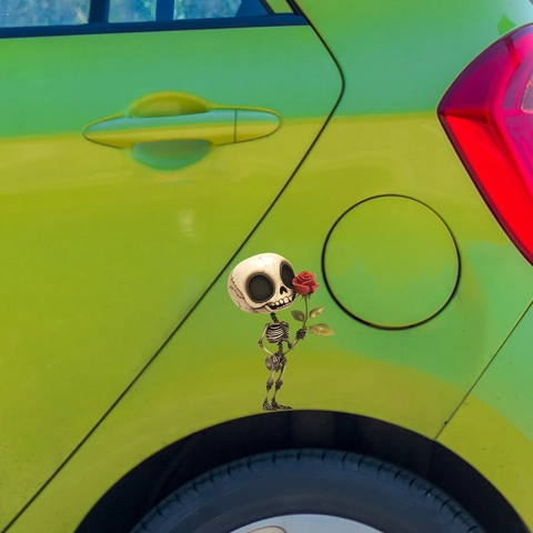 Cartoon Skull With Red Rose Car Window Sticker Waterproof PVC Decorative Decal For Auto Rearview Mirror Glass Surface Decor