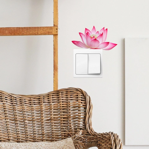 Adesivo Murale Fiore di Loto ad Acquerello in PVC Decalcomania Decorativa per Interruttore Luce Casa Camera da Letto Soggiorno