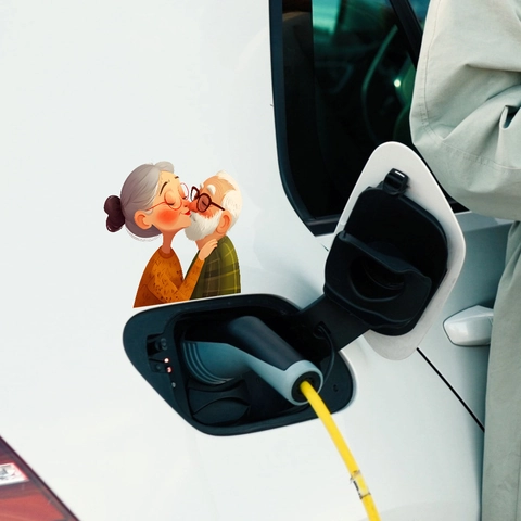 Cartoon Kissing Elderly Couple Car Sticker Waterproof PVC Wall Decal Sweet Couple Home Decoration Background Mural Sticker