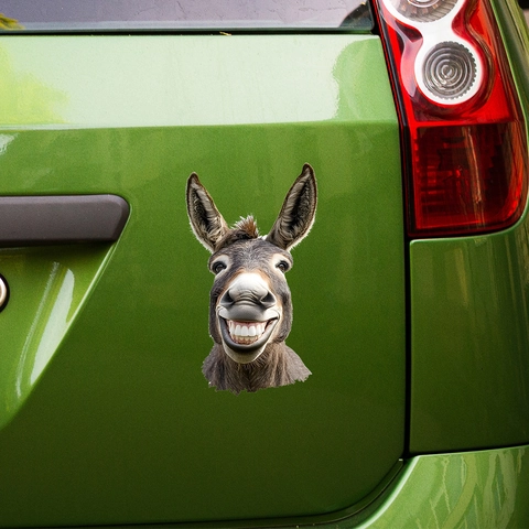 Humorous Smiling Donkey Head Car Sticker Waterproof PVC Self Adhesive Funny Animal Decal For Vehicle Window Glass Wall Decor