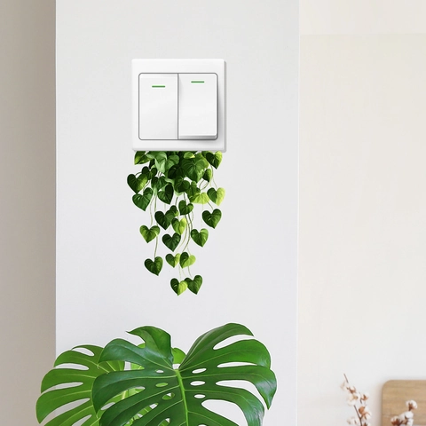 Green Plant Vine Leaves Switch Wall Sticker PVC Waterproof 3D Decorative Decal For Bedroom Living Room Background Home Decor