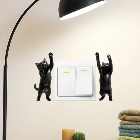 2Stück Kreative Lustige Schwarze Katze Wandaufkleber Abnehmbare PVC Schalter Aufkleber Für Wohnzimmer Schlafzimmer Home Deko