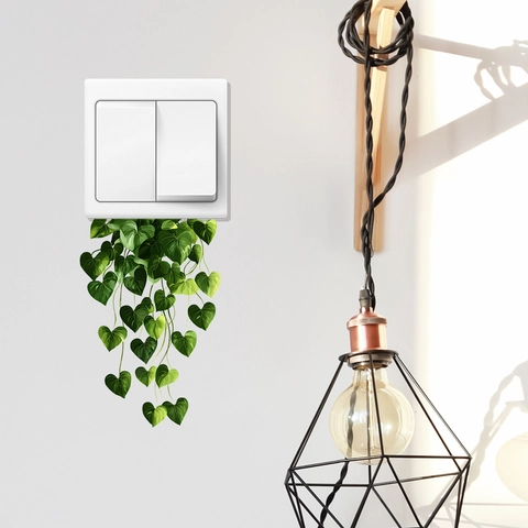Green Plant Vine Leaves Switch Wall Sticker PVC Waterproof 3D Decorative Decal For Bedroom Living Room Background Home Decor