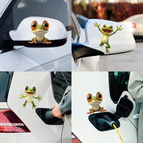 3D Cartoon Frog Car Sticker Funny Big Eyed Tree Frog PVC Waterproof Decal For Auto Window Mirror Body Decoration Cute Animal