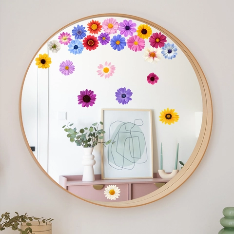 Colorati Adesivi per Specchio a Forma di Margherita PVC Fai da Te Traslucidi per Specchio Trucco Decorazione Parete Casa