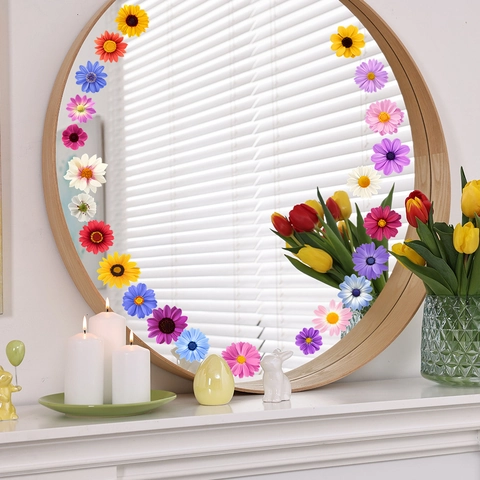 Colorati Adesivi per Specchio a Forma di Margherita PVC Fai da Te Traslucidi per Specchio Trucco Decorazione Parete Casa