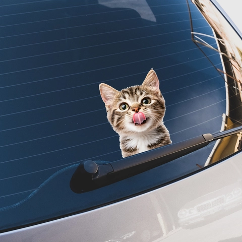Adesivo 3D Realistico Gatto Soriano che Lecca il Naso Divertente Animale PVC Removibile per Finestrino Auto Specchietto Arredo