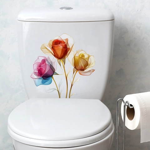 Modern Simple Flower Toilet Seat Sticker Rose Pattern Decal For Bathroom Washroom Home Decoration Waterproof PVC Ornament