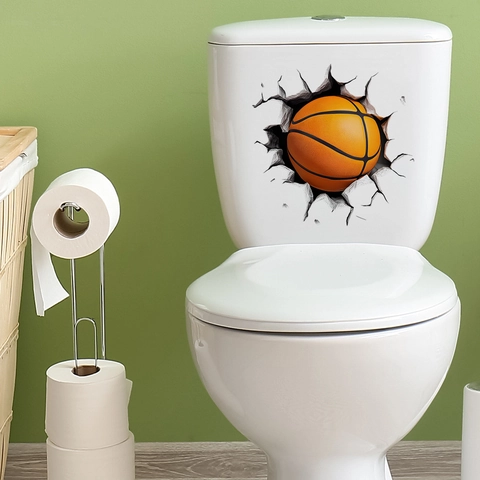 Adhesivo de Inodoro de Baloncesto en 3D Pared Rota Creativo Impermeable PVC Autoadhesivo Decoración de Baño