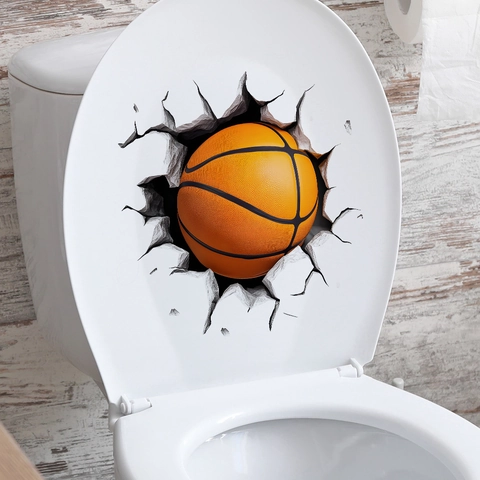 Adhesivo de Inodoro de Baloncesto en 3D Pared Rota Creativo Impermeable PVC Autoadhesivo Decoración de Baño