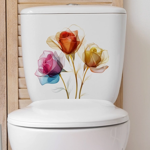 Modern Simple Flower Toilet Seat Sticker Rose Pattern Decal For Bathroom Washroom Home Decoration Waterproof PVC Ornament