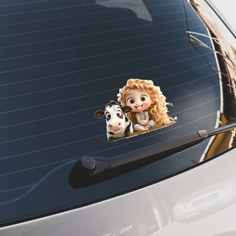 Wasserdicht PVC Aufkleber 3D Cartoon Mädchen Kuh Design Für Fahrzeugfenster Glas Hintergrund Wand Haus Dekoration Zubehör