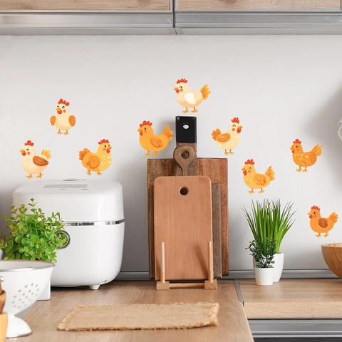 Funny Cartoon Chicken Wall Stickers PVC Self Adhesive Animal Decal For Kitchen Dining Room Home Decor Background Art